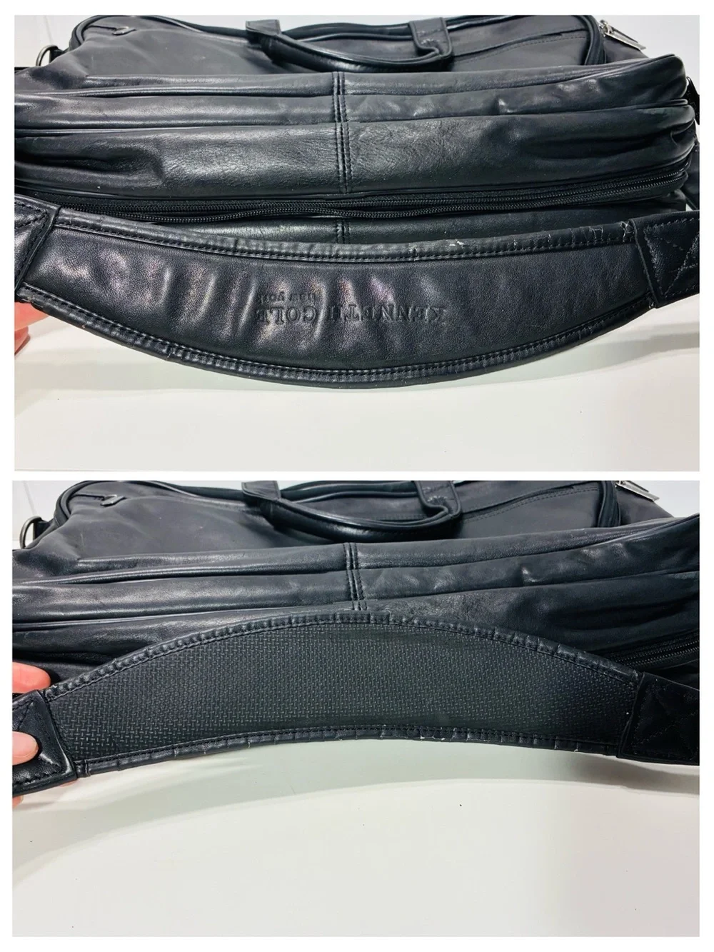 Y2K VTG Kenneth Cole New York Expandable Leather Laptop Briefcase Bag Black